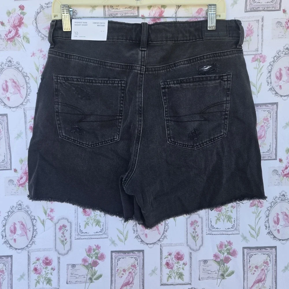 American Eagle Denim Shorts Women's Size 10 Black Highest Rise Baggy Short NWT